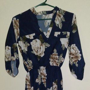 Blue floral shirt style dress